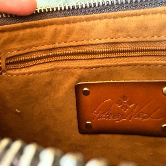 Patricia Nash Turquoise and Brown Tooled Floral Wristlet - Picture 3 of 7